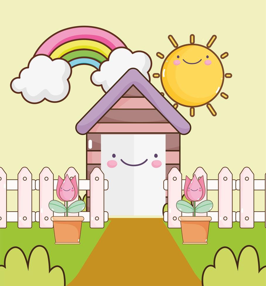 clôture de maison kawaii vecteur