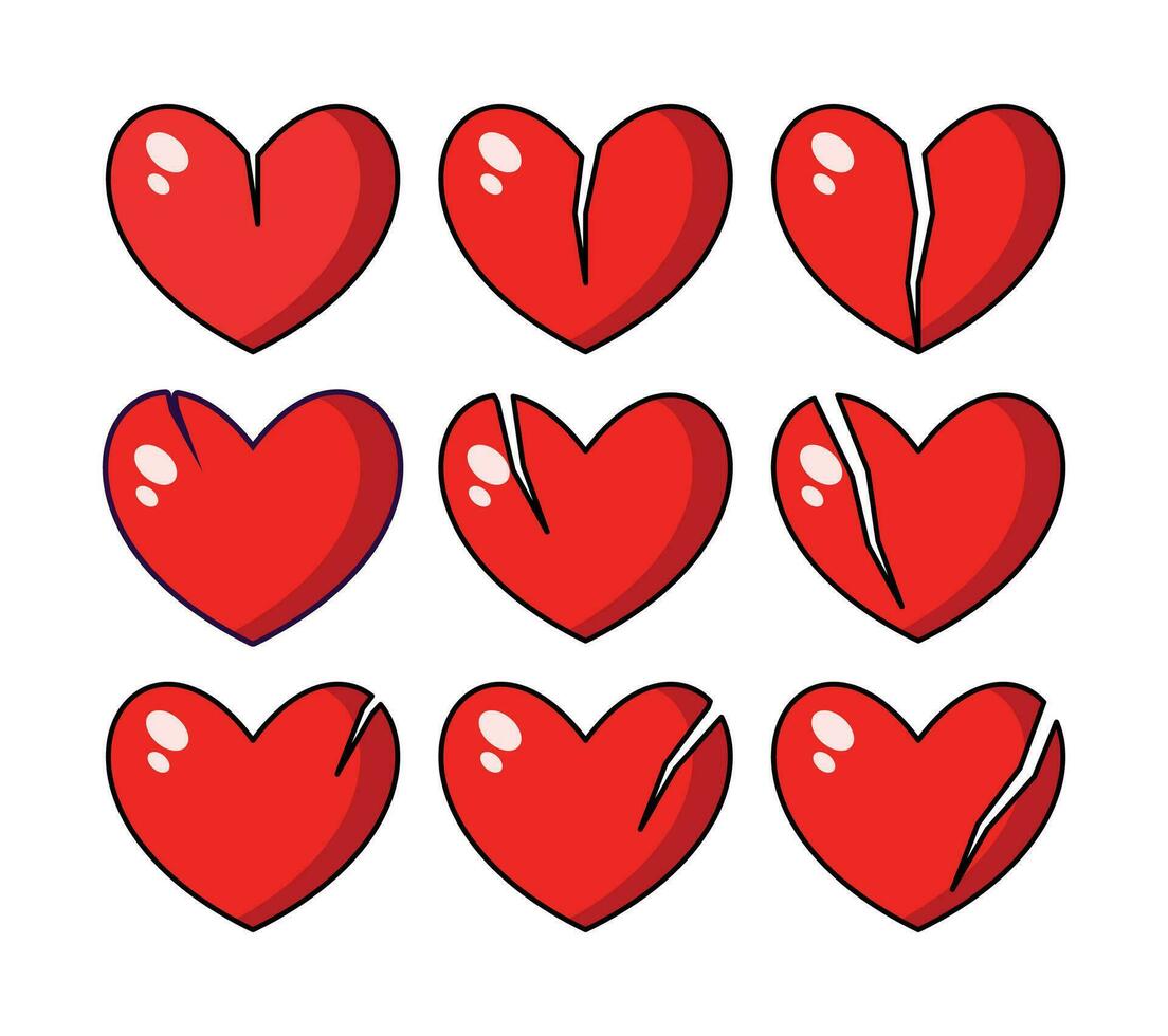 ensemble de rouge cœur Icônes, symbole de cassé cœur ou séparation. vecteur illustration pour l'amour