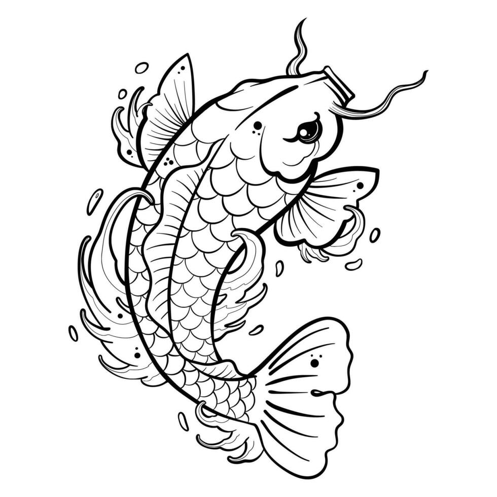 noir tatouage koi poisson sur blanc Contexte vecteur