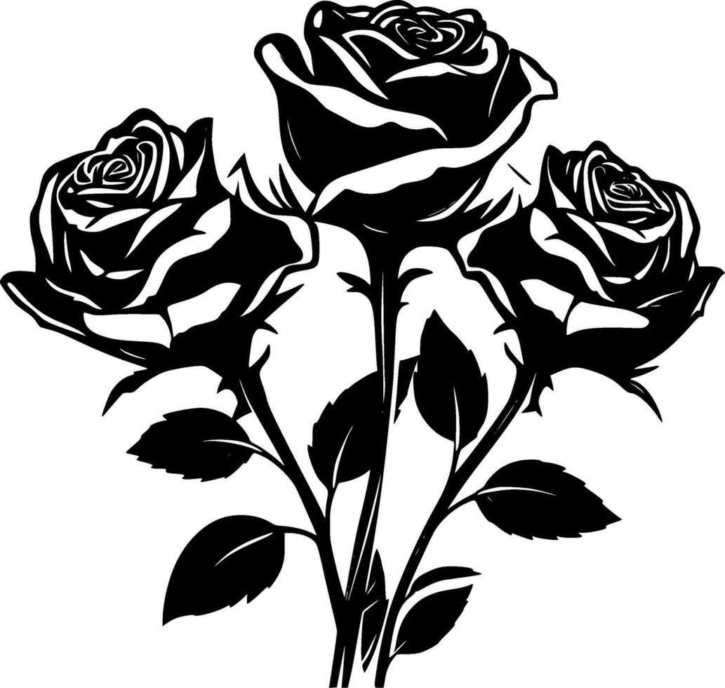 des roses - noir et blanc isolé icône - vecteur illustration