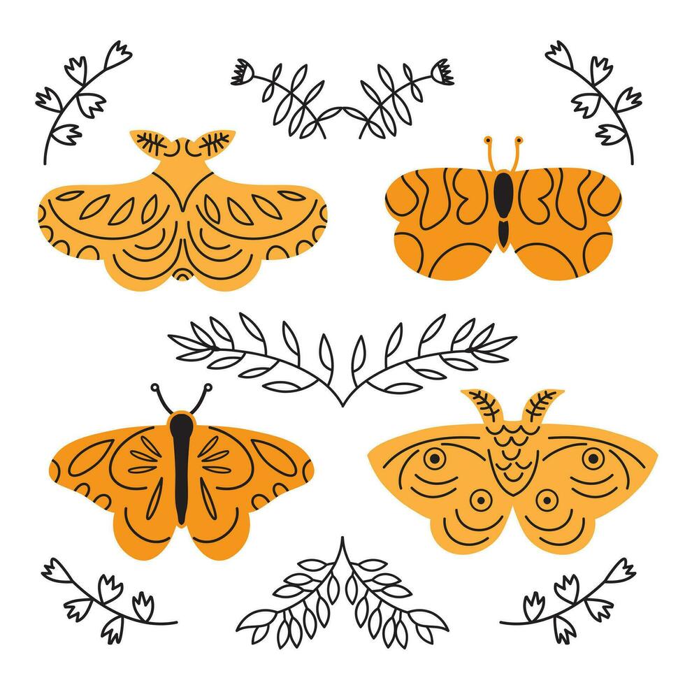 papillon collection. main tiré vecteur illustration.