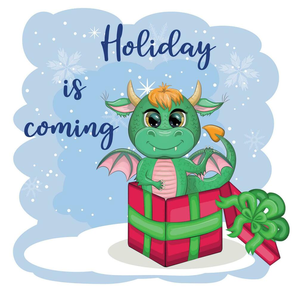 mignonne dessin animé vert dragon dans Père Noël chapeau. 2024 Nouveau année, chinois calendrier vecteur