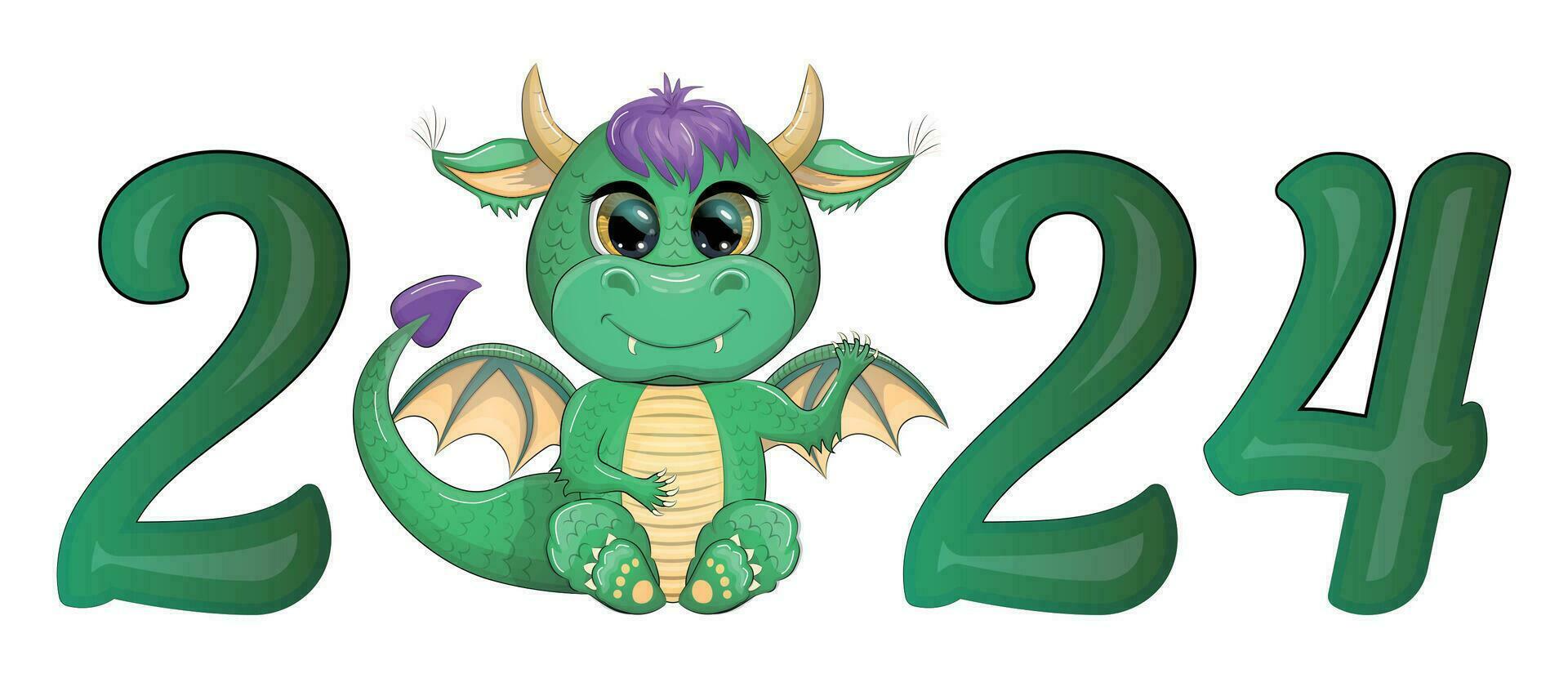 une inscription 2024 Nouveau année, selon à le chinois calendrier. vert dragon personnage. vecteur