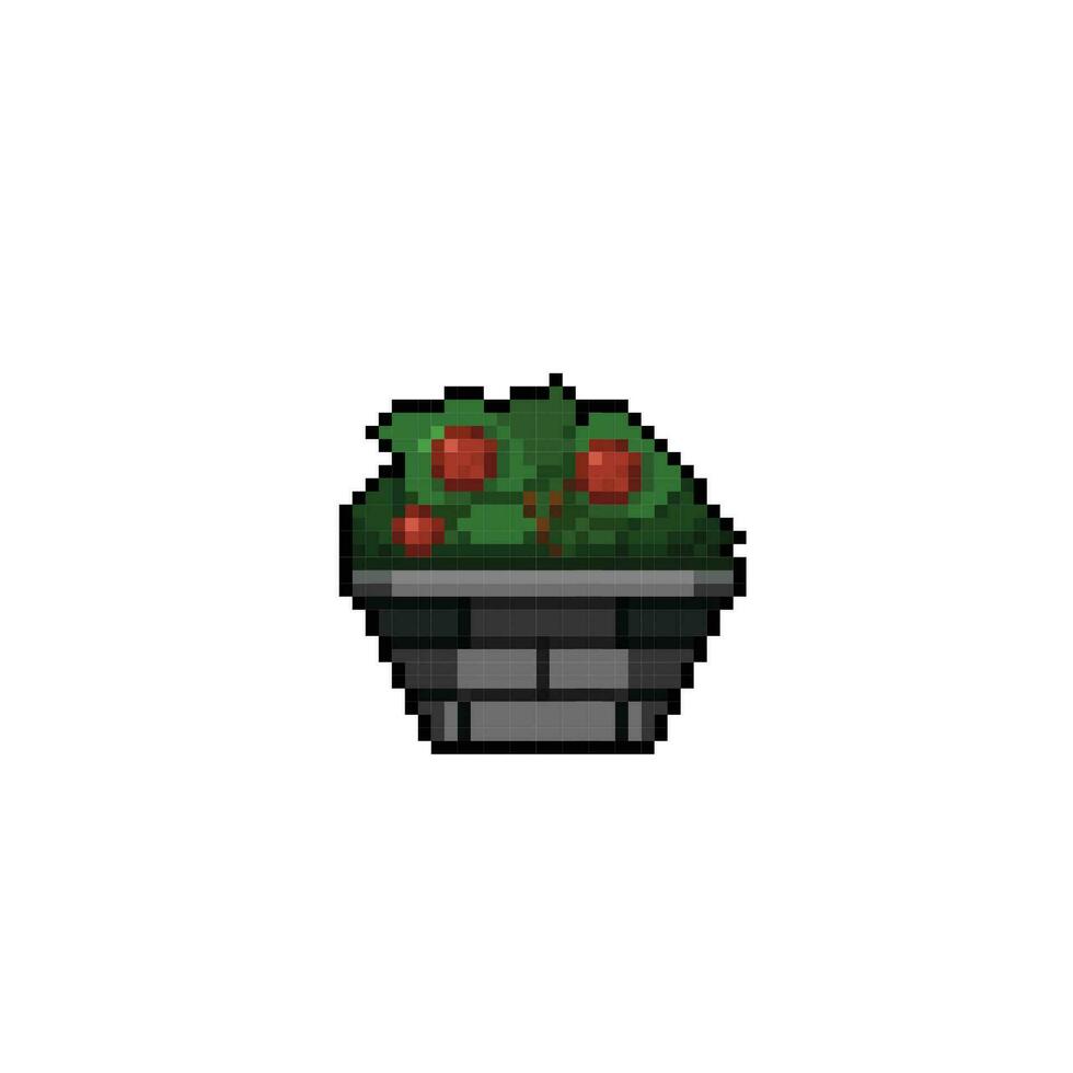 Orange fruit dans brique pot avec pixel art style vecteur