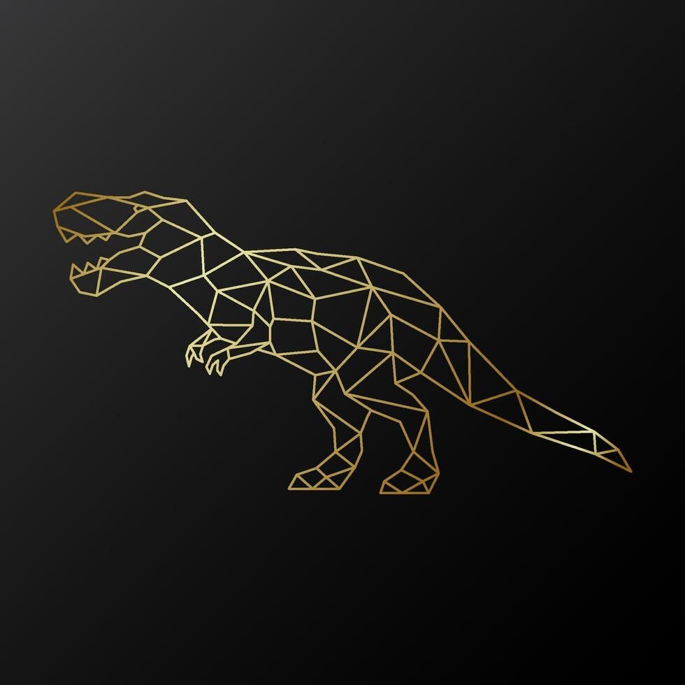 d'or polygonal tyrannosaure dinosaure avec cornes illustration isolé sur noir Contexte. vecteur