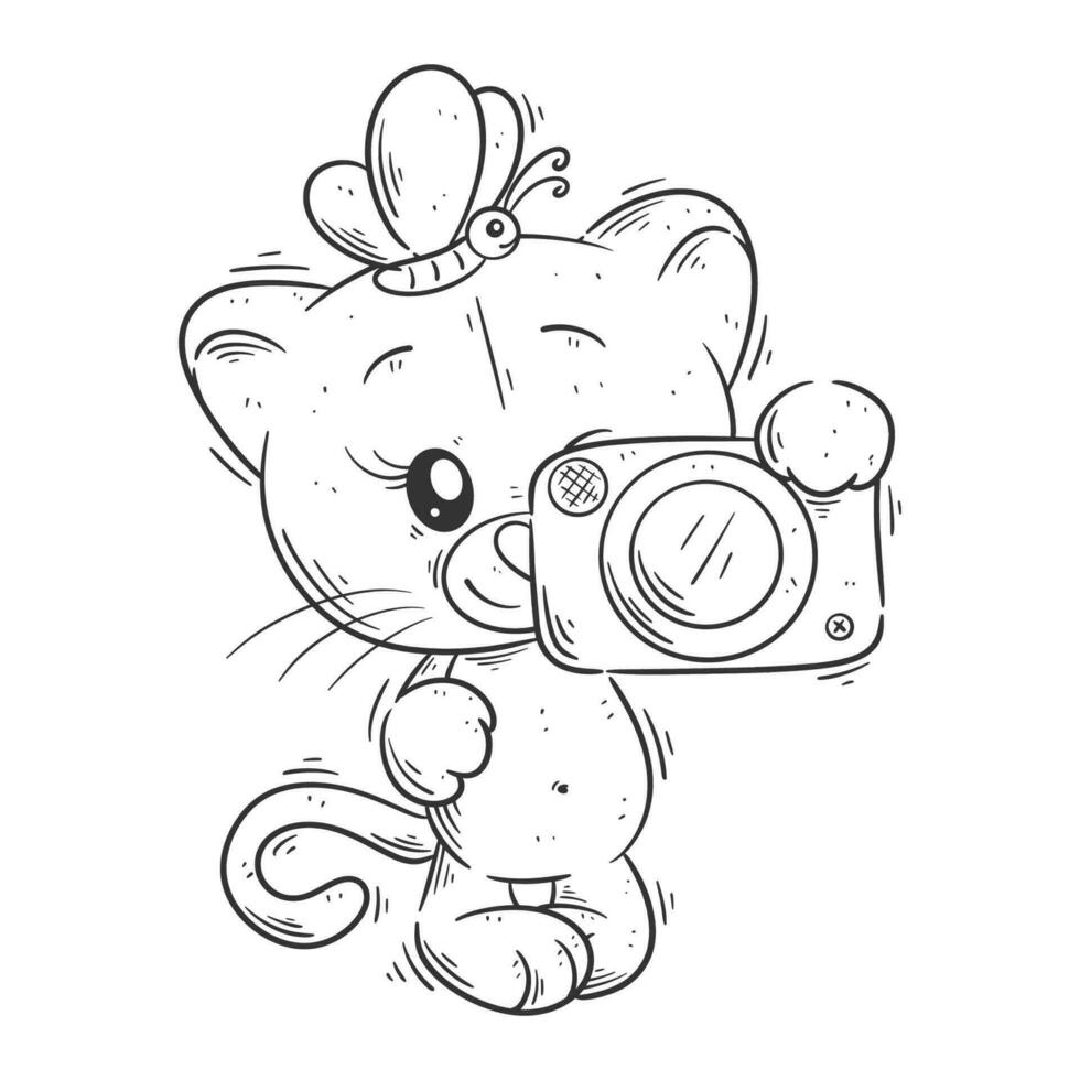 mignonne lionne porter caméra pour coloration vecteur