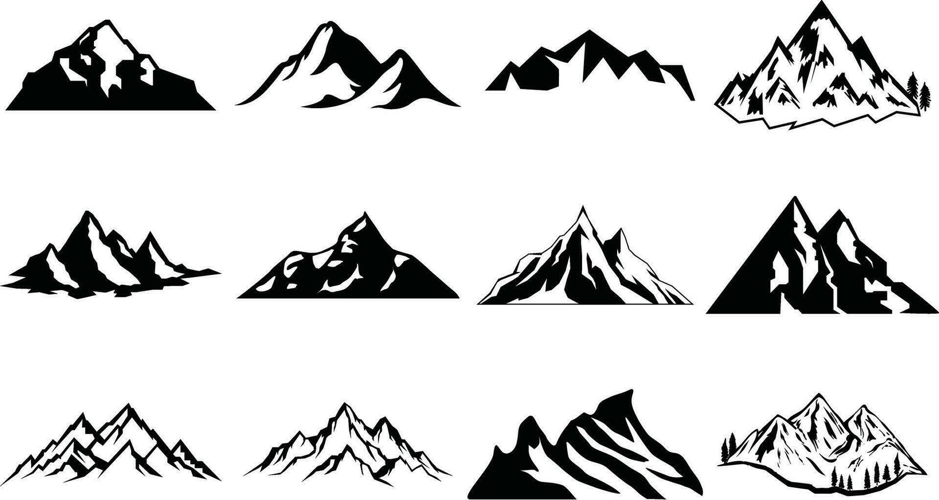 Montagne silhouette ensemble. rocheux montagnes icône ou logo collection. vecteur illustration.