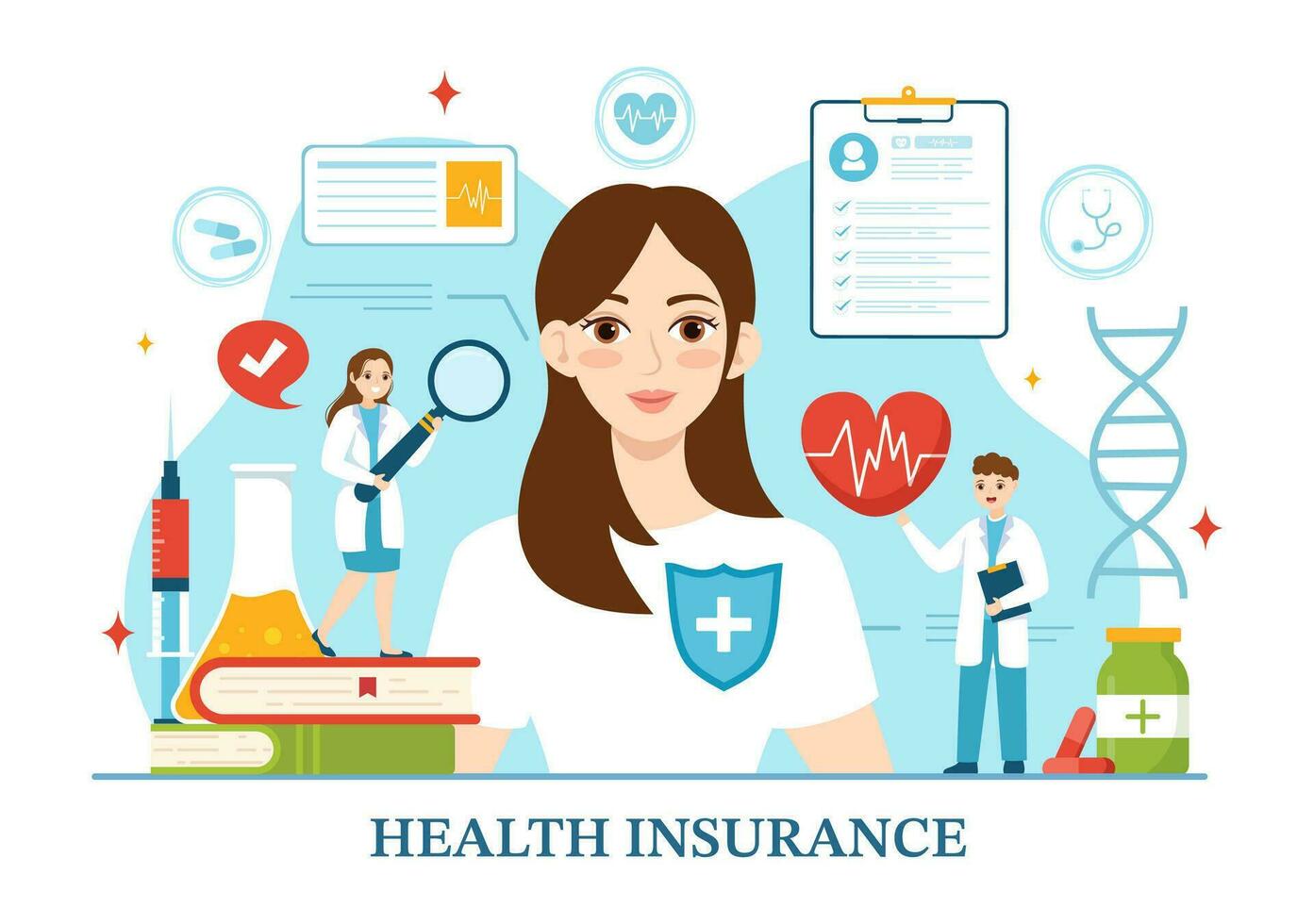 santé Assurance vecteur illustration avec médical document forme pour soins de santé protection un service dans plat dessin animé main tiré Contexte modèles