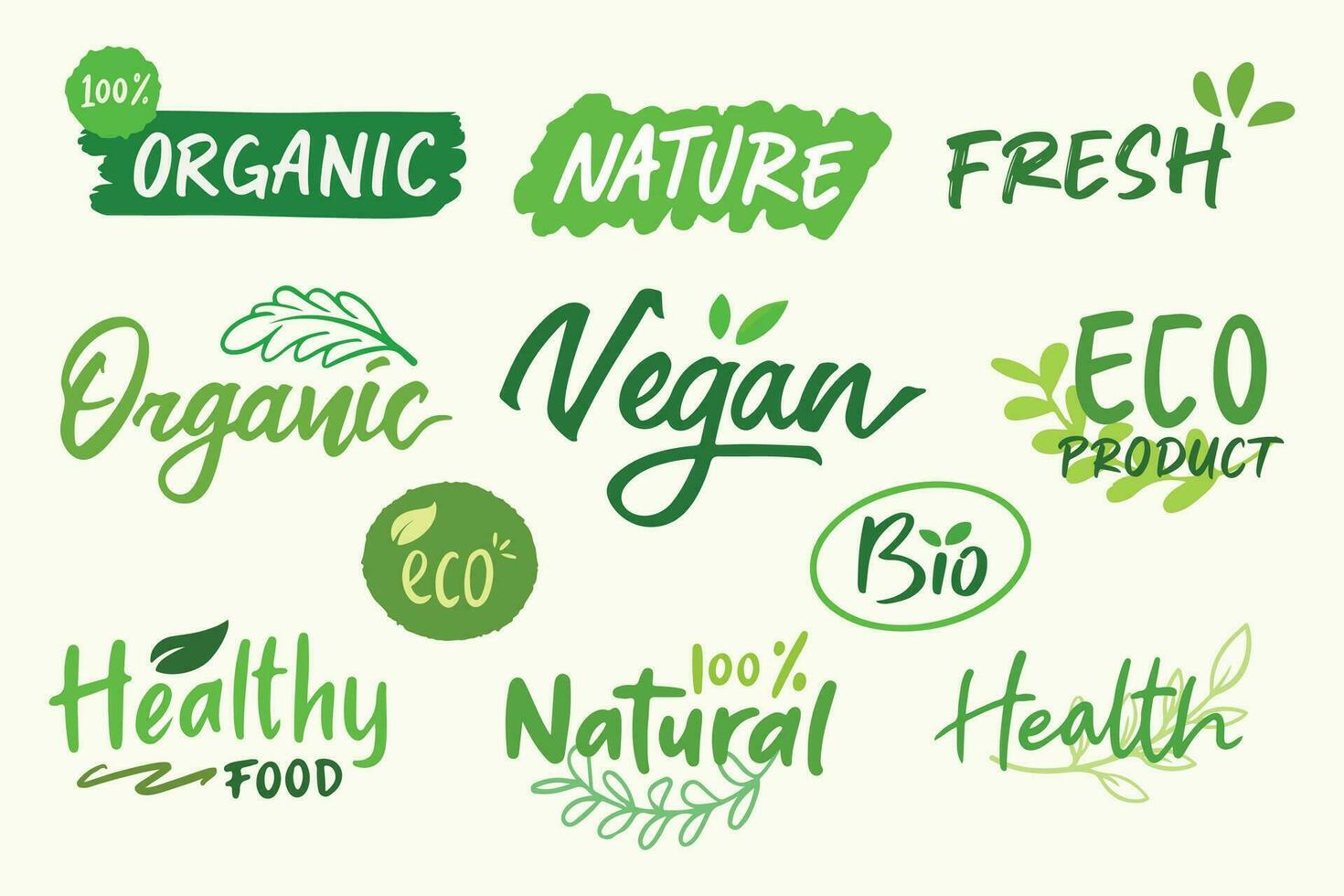 manuscrit vert végétalien et biologique concept. caractères vecteur étiquette modèle conception pour Naturel affaires nourriture, boire, produit.