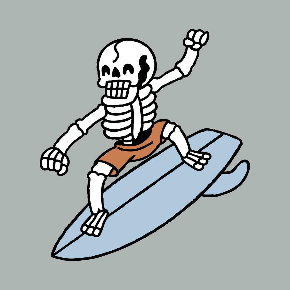 crâne drôle surf graphique illustration vecteur art conception de t-shirt