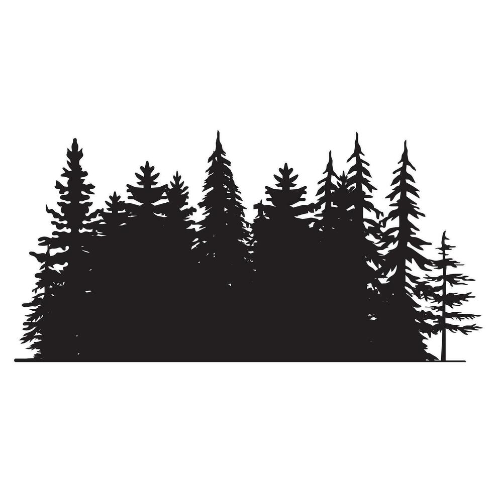 pin arbre silhouettes. à feuilles persistantes forêt sapins et épicéas noir formes, sauvage la nature des arbres modèles. vecteur illustration des bois des arbres ensemble sur blanc Contexte