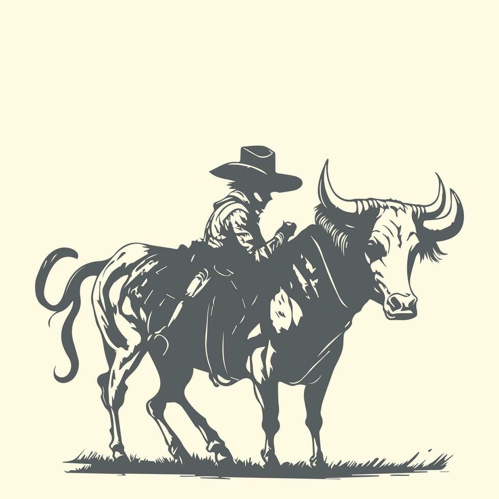 rodeo occidental cow-boy ancien main tiré ouvrages d'art. animal, Arizona, art, beige, noir, noir et blanc, cow-boy, cheval, illustration, paysage vecteur