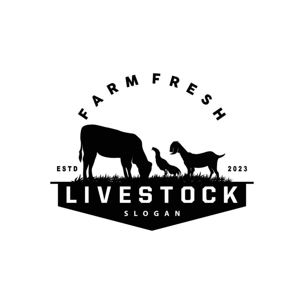 bétail ferme bétail logo, ferme jardin terre agriculture rétro ancien emblème conception vecteur