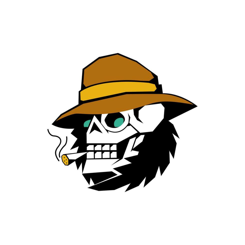 vecteur illustration de crâne tête dessin animé personnage avec fumeur style pour autocollant, icône, logo, tatouage et La publicité