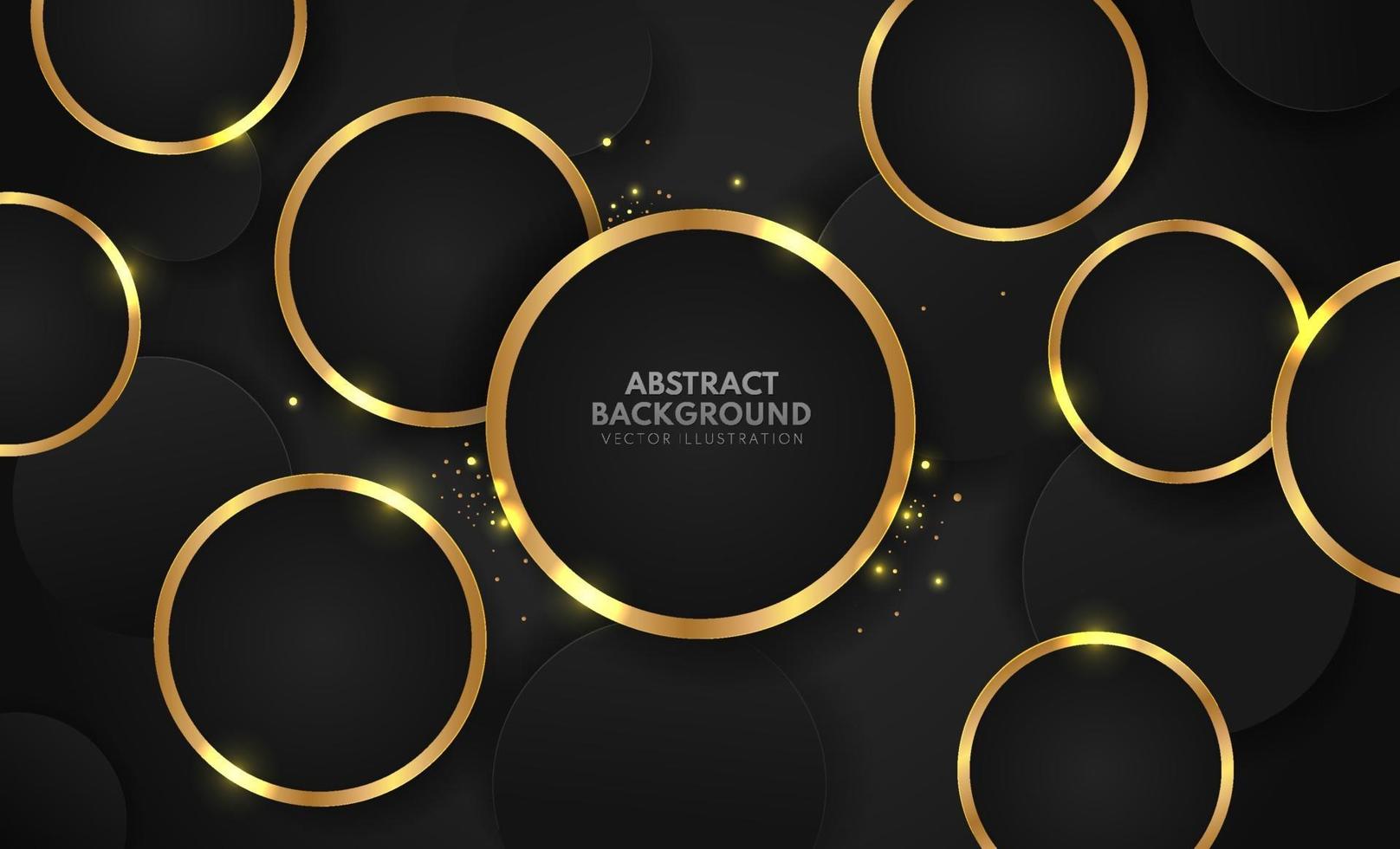 anneaux d'or abstraits avec des paillettes sur fond noir. conception de modèle web de bannière moderne. luxe géométrique et style élégant. illustration vectorielle vecteur