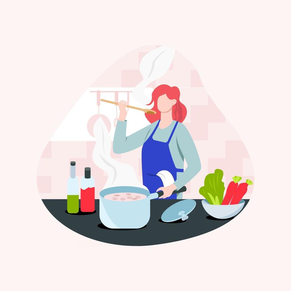 femme, cuisine, illustration, concept, vecteur