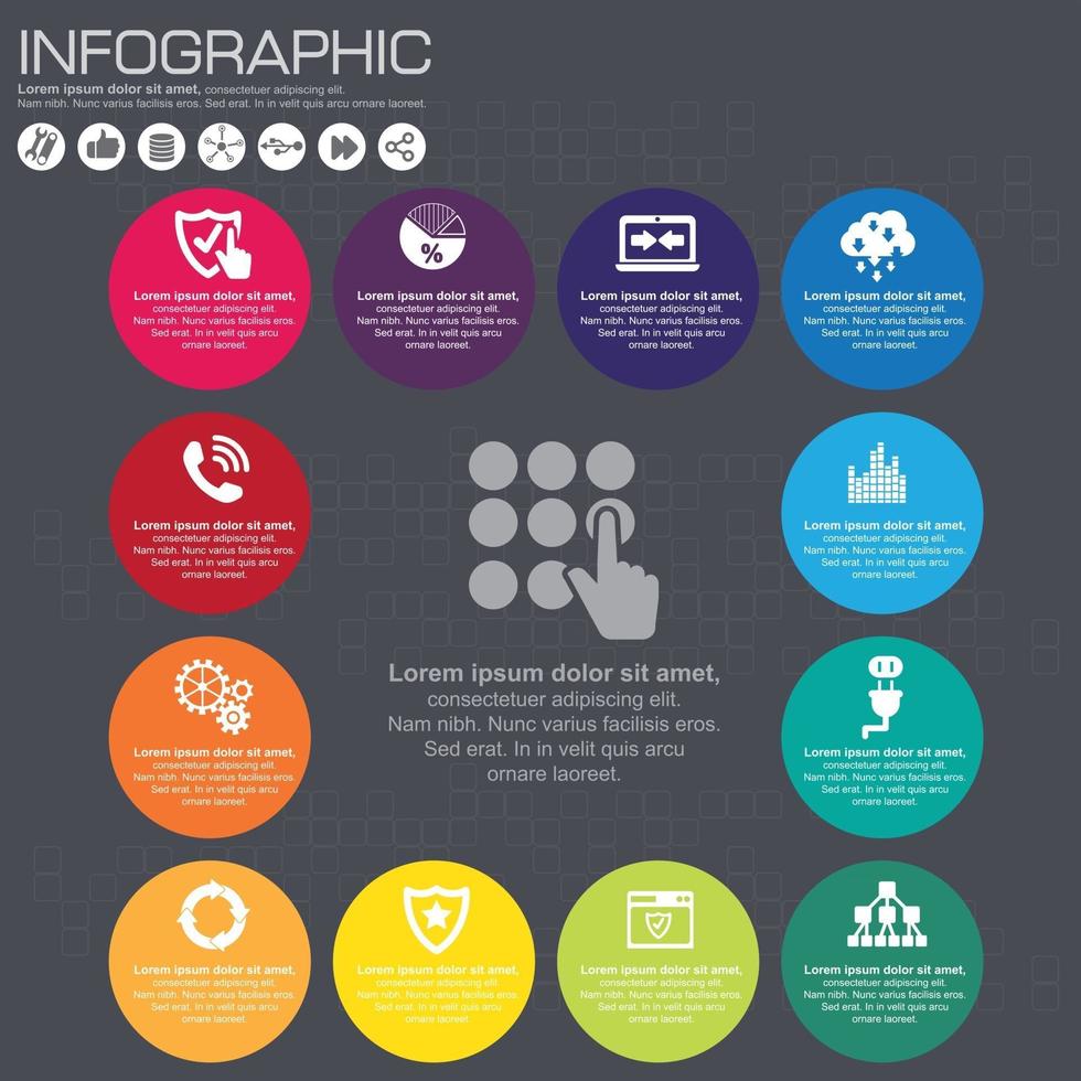 modèle de conception infographique et concept d'entreprise avec 6 options, pièces, étapes ou processus. peut être utilisé pour la mise en page du flux de travail, le diagramme, les options de nombre, la conception Web. vecteur