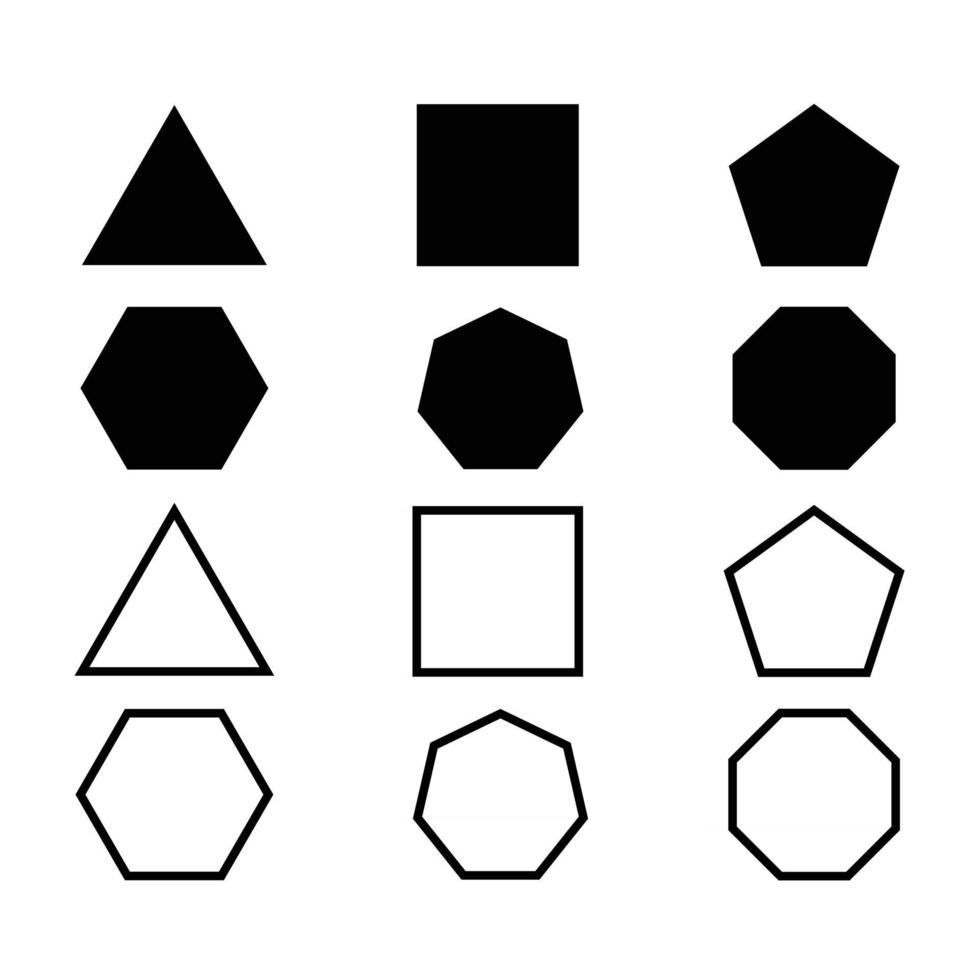 remplissage de base et contour triangle, carré, pentagone, formes hexagonales vecteur