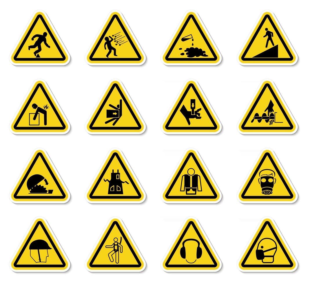 Les étiquettes de symboles de danger d'avertissement signent isoler sur fond blanc, illustration vectorielle vecteur