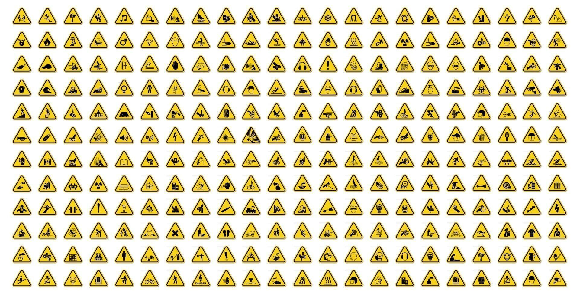 Les étiquettes de symboles de danger d'avertissement signent isoler sur fond blanc, illustration vectorielle vecteur