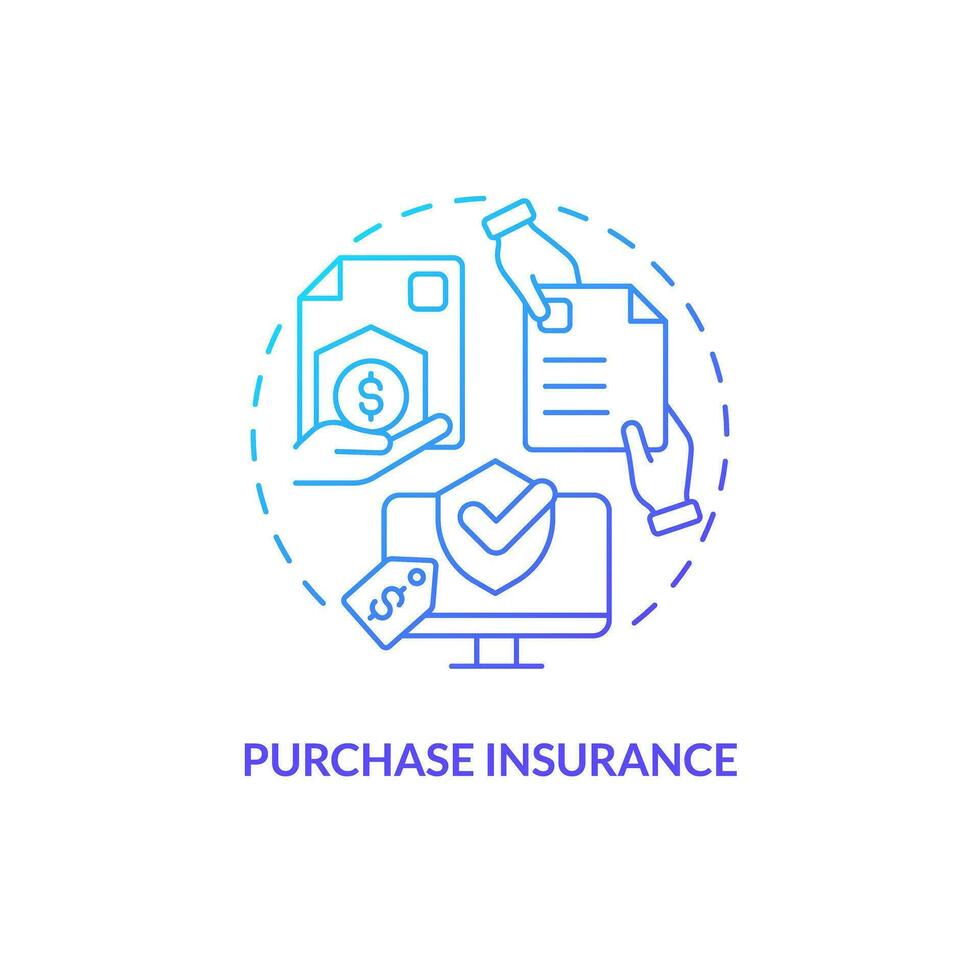 2d pente achat Assurance mince ligne icône concept, isolé vecteur, bleu illustration représentant produit responsabilité. vecteur