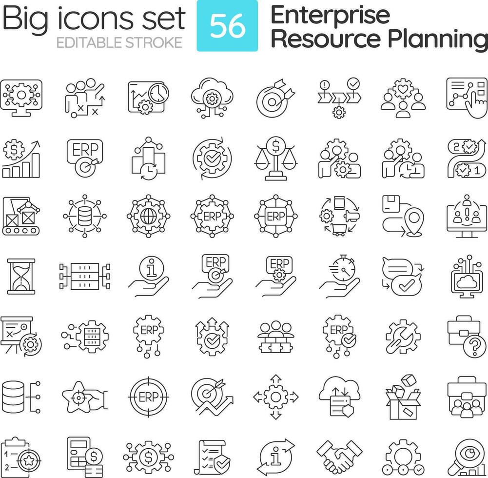 2d modifiable gros Icônes ensemble représentant entreprise Ressource planification, isolé vecteur, noir linéaire illustration. vecteur