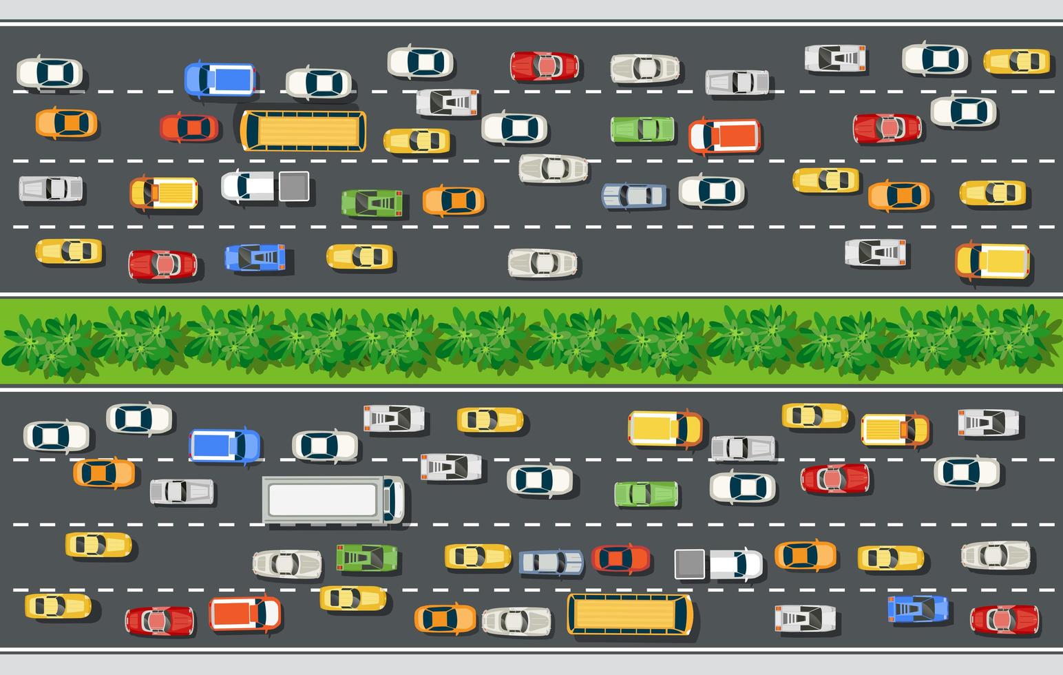 vue de dessus de route avec des autoroutes de nombreux véhicules différents vecteur