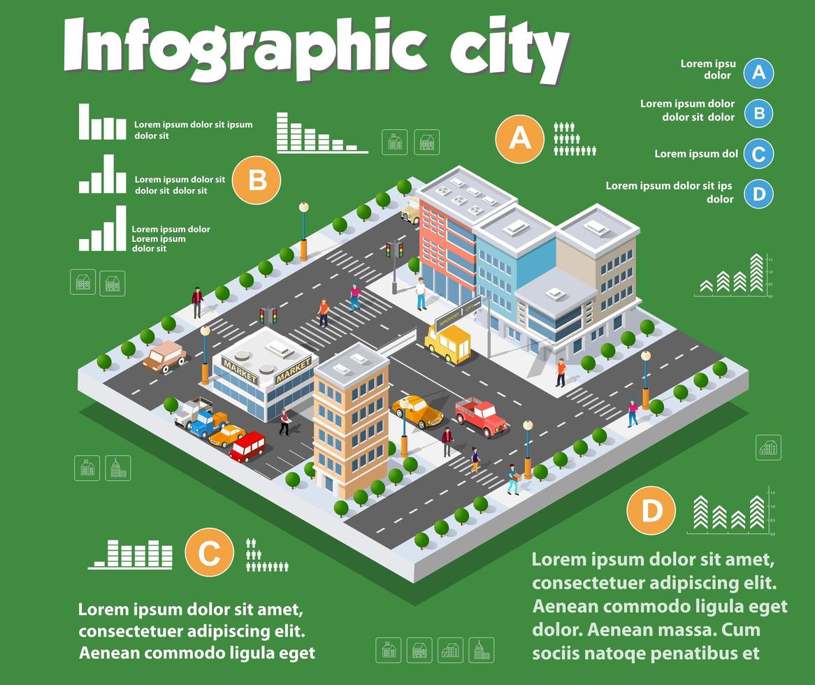 ensemble d'infographie de l'industrie de la carte de la ville isométrique, avec vecteur