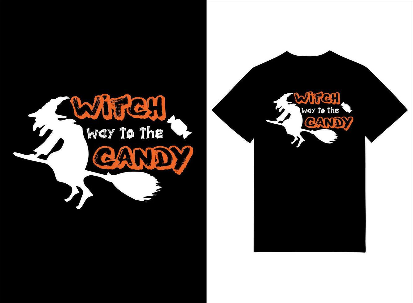 sorcière façon à le bonbons Halloween T-shirt conception vecteur