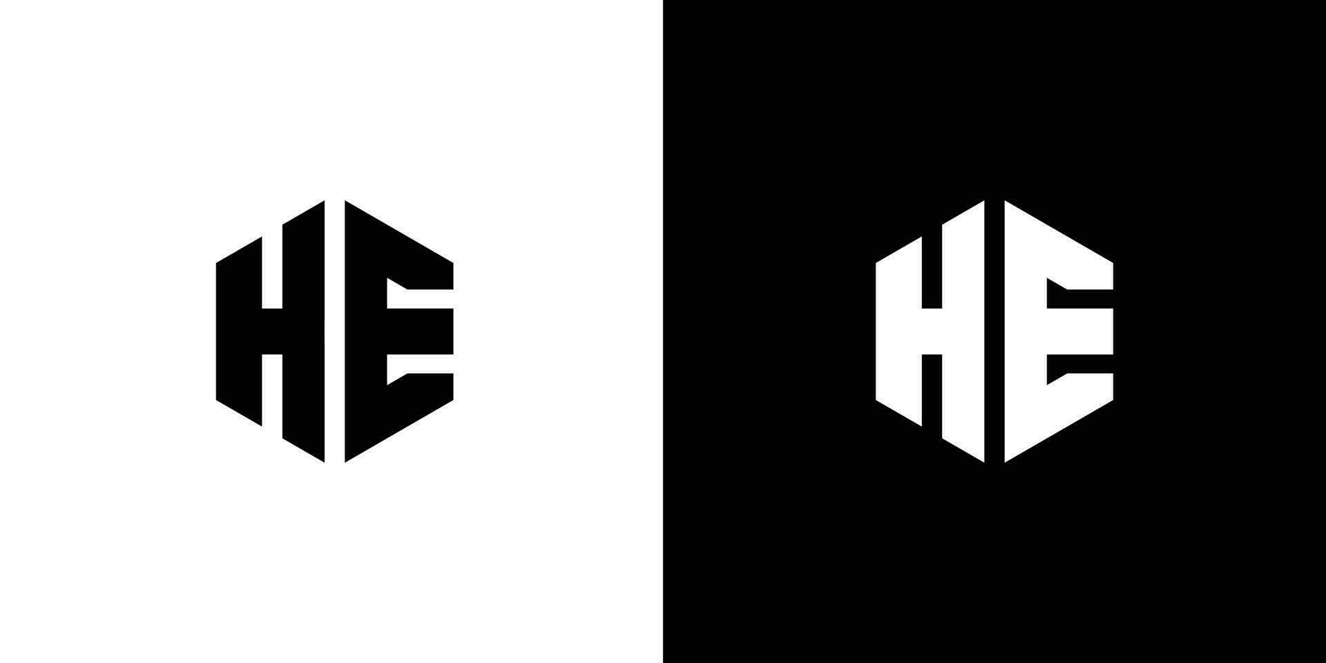 lettre h e polygone, hexagonal minimal et professionnel logo conception sur noir et blanc Contexte vecteur