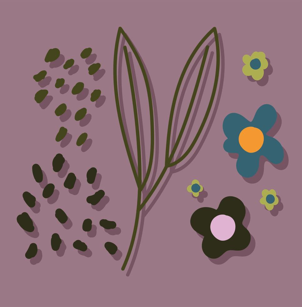 griffonnage de fleurs contemporaines feuille et points icônes de décoration abstraite vecteur