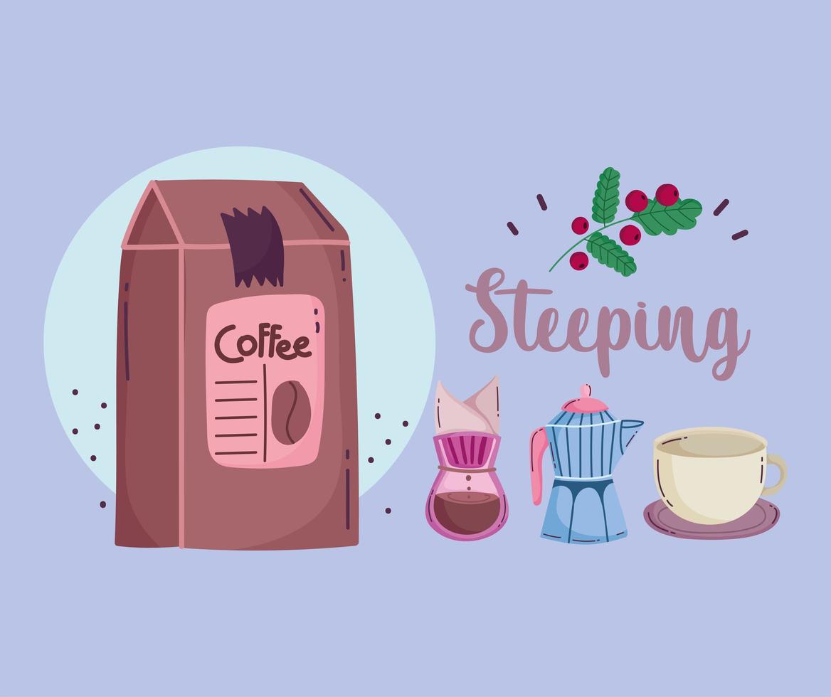 méthodes de préparation du café, emballer le pot et la tasse de moka goutte à goutte vecteur