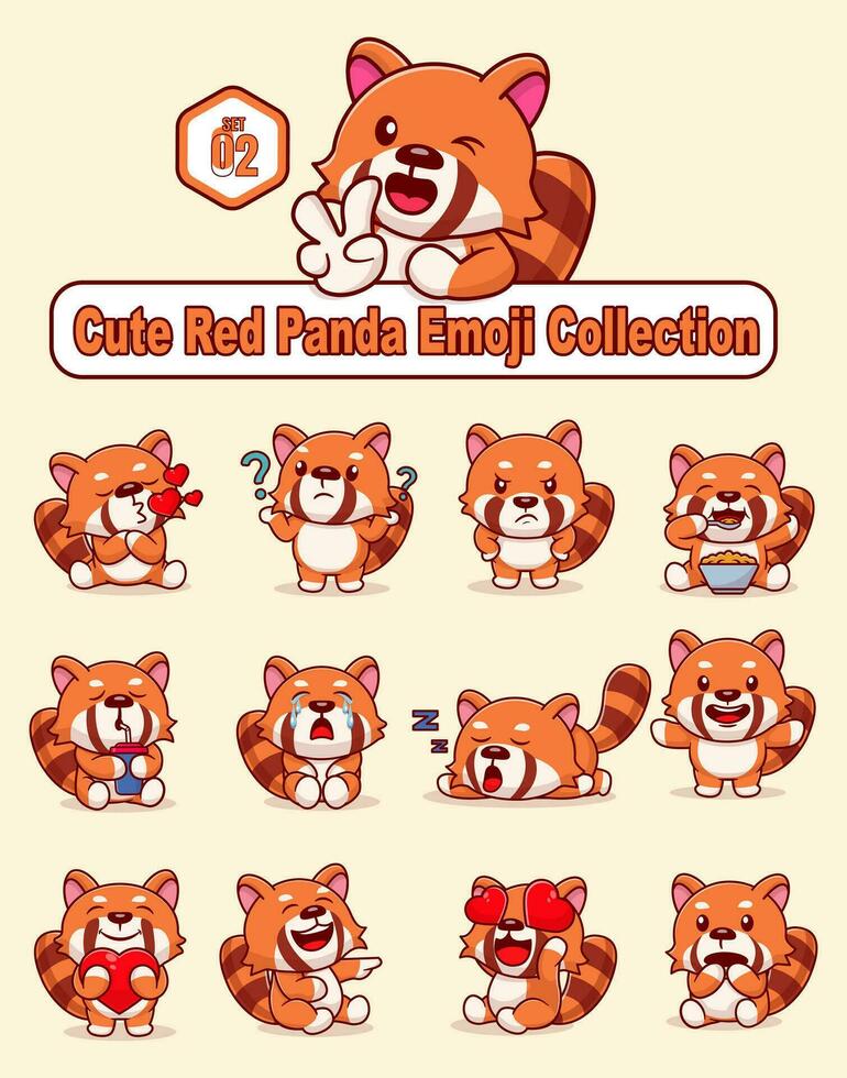 ensemble de mignonne rouge Panda personnage dans divers pose autocollant vecteur dessin animé illustration