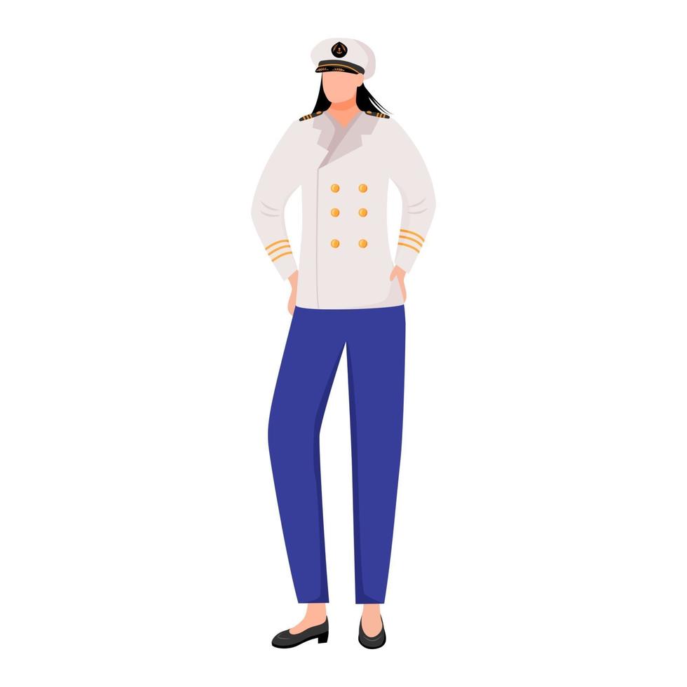 illustration vectorielle plane de marin. femme de mer en uniforme de capitaine. académie maritime. métier marin. personnage de dessin animé isolé de marin sur fond blanc vecteur