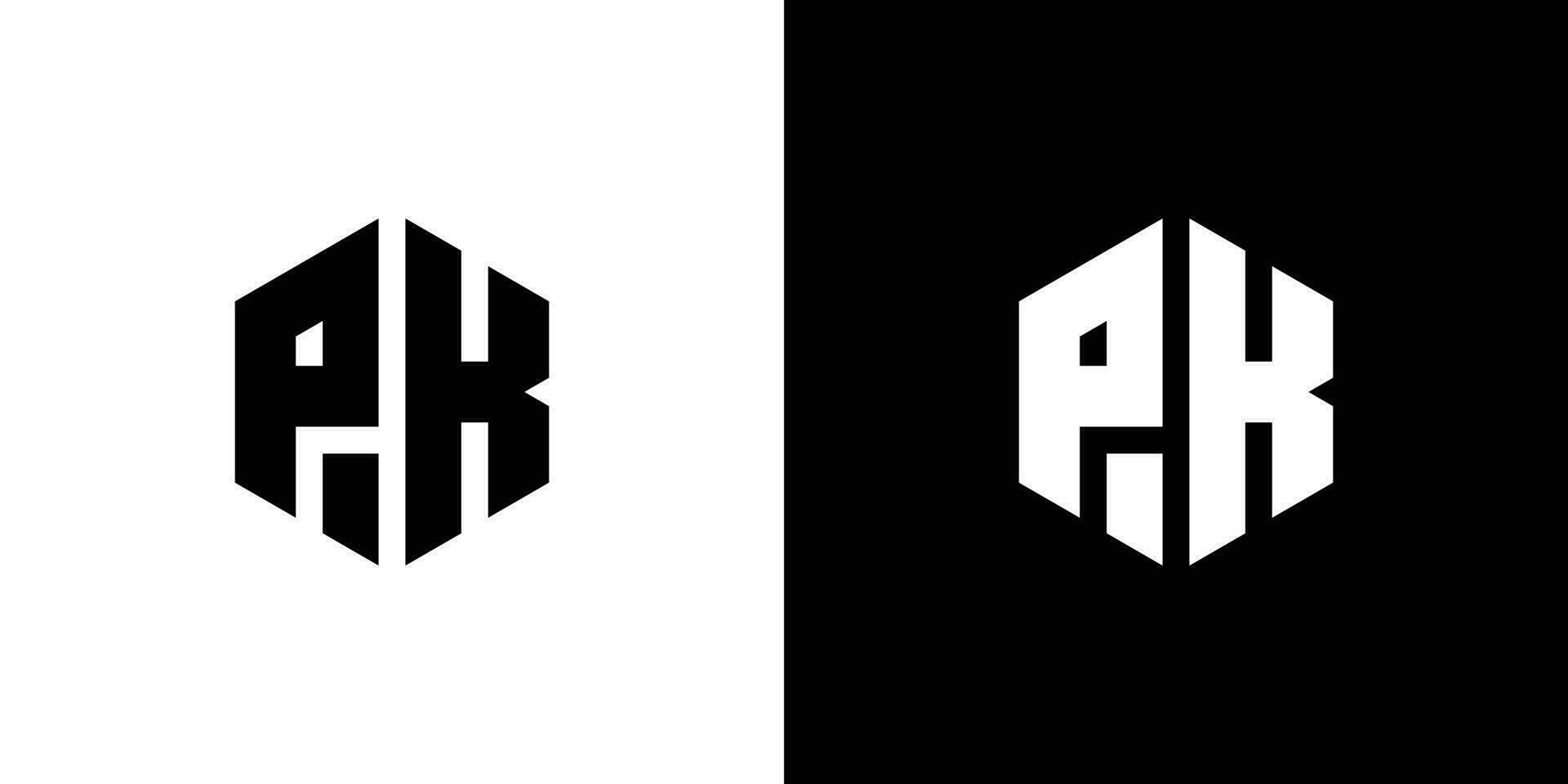 lettre p k polygone, hexagonal minimal et professionnel logo conception sur noir et blanc Contexte vecteur