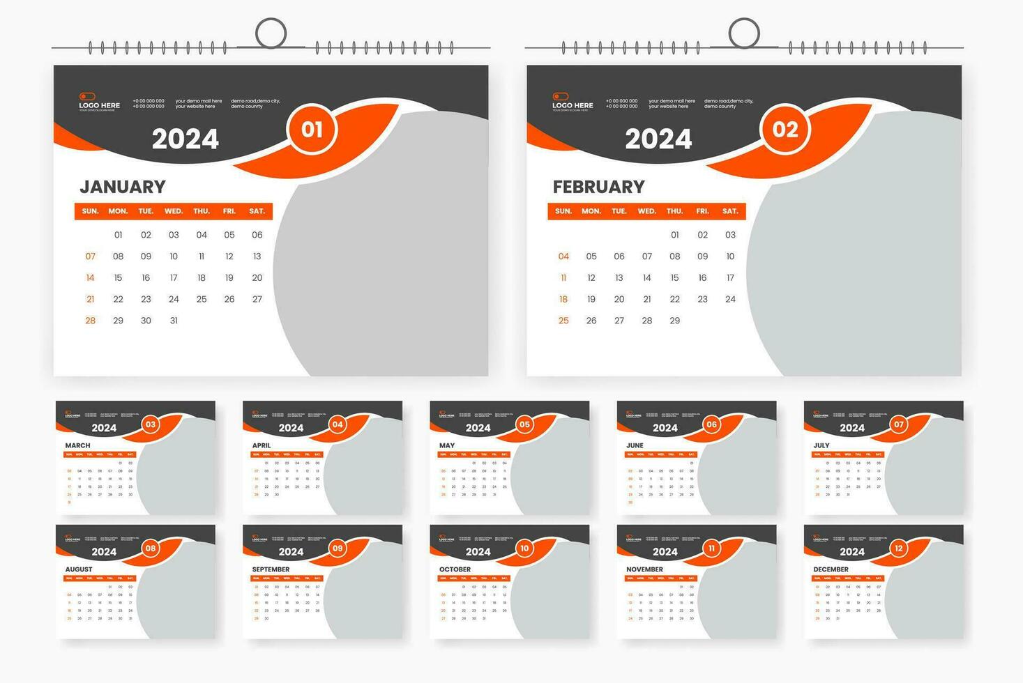 2024 bureau calendrier conception 12 page calendrier modèle vecteur
