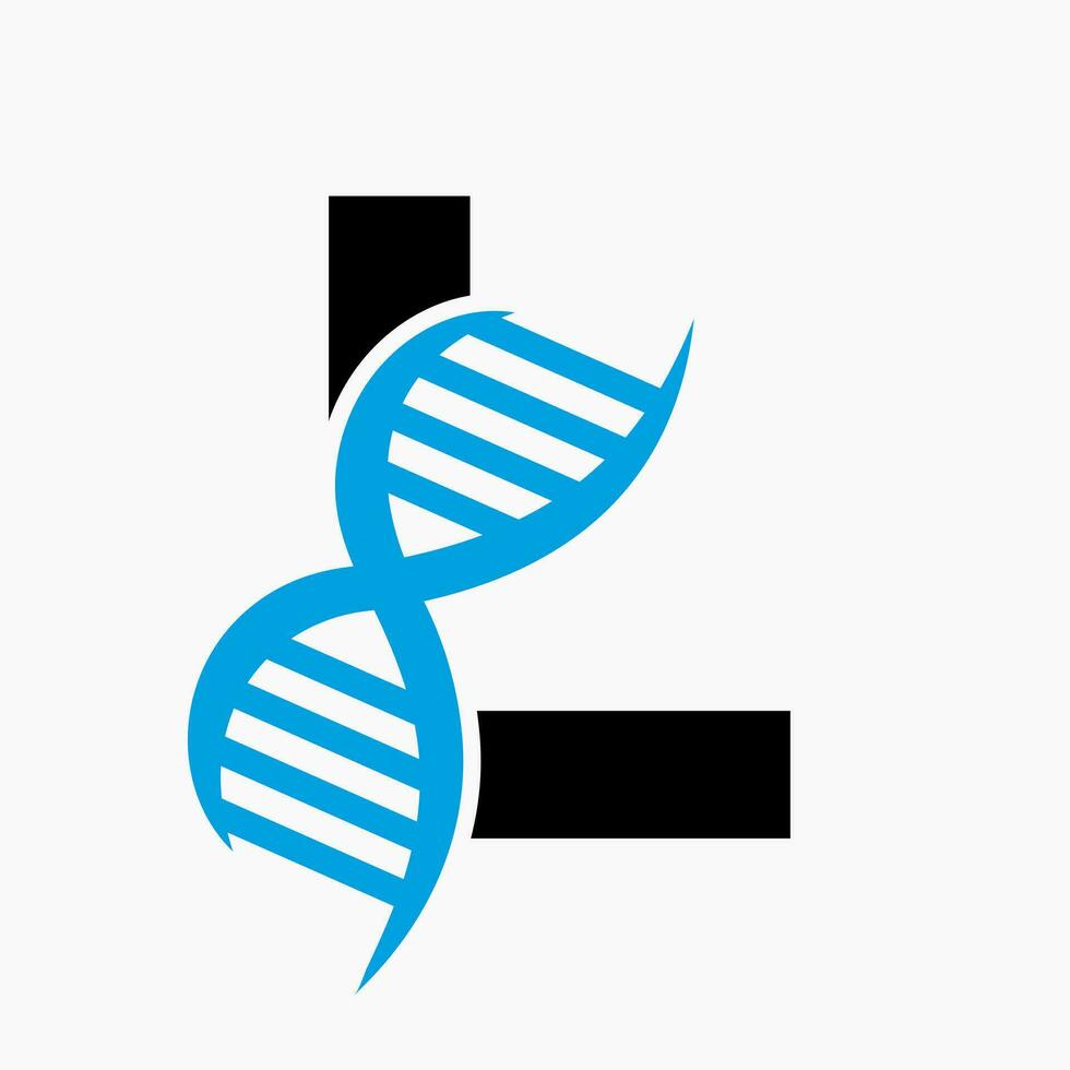 lettre l ADN logo conception concept avec ADN cellule icône. santé se soucier symbole vecteur