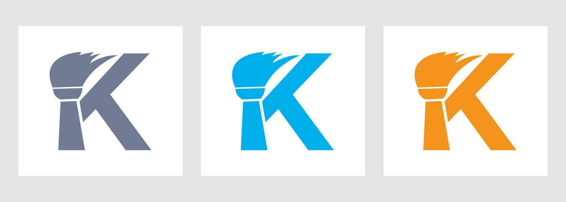 lettre k maison nettoyage logo concept avec nettoyer brosse icône. Femme de ménage un service symbole vecteur