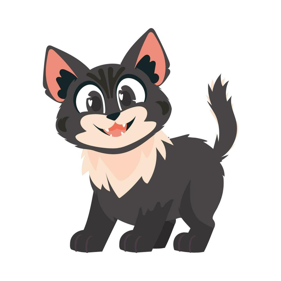 marrant noir chat. souriant chaton. dessin animé style, vecteur illustration