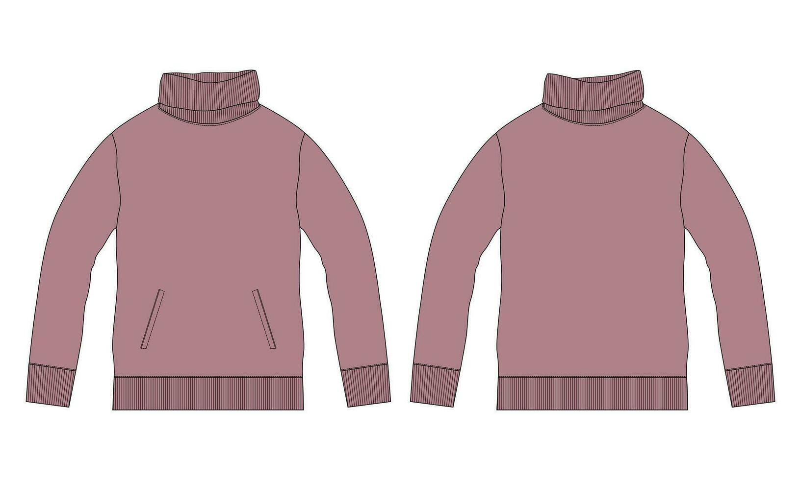 longue manche sweat-shirt avec supporter en haut collier technique dessin mode plat esquisser vecteur illustration modèle de face et retour vues