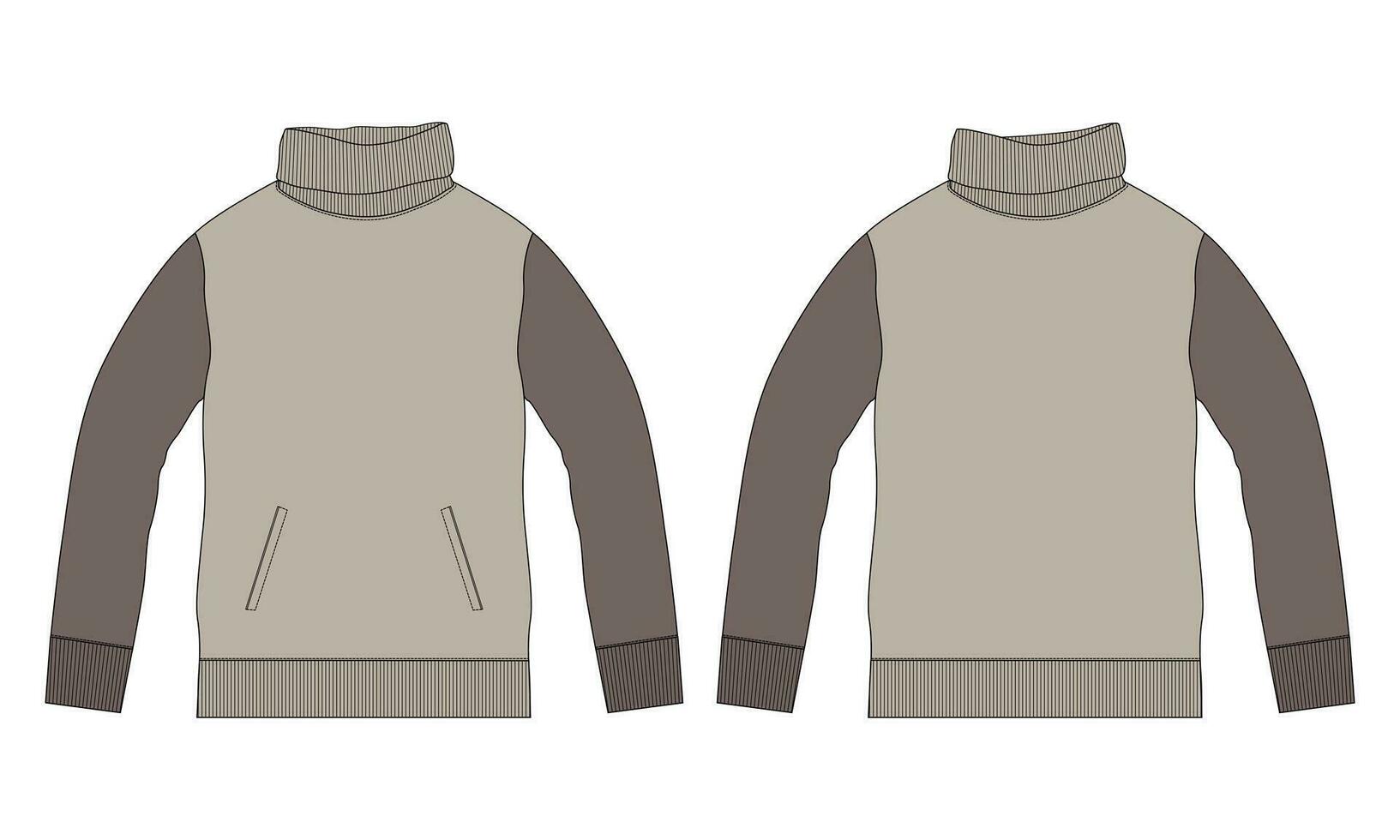 longue manche sweat-shirt avec supporter en haut collier technique dessin mode plat esquisser vecteur illustration modèle de face et retour vues