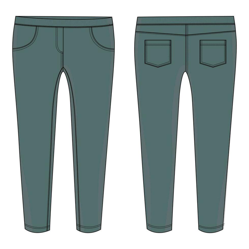 denim jeans haleter technique dessin mode plat esquisser vecteur illustration modèle de face et retour vues