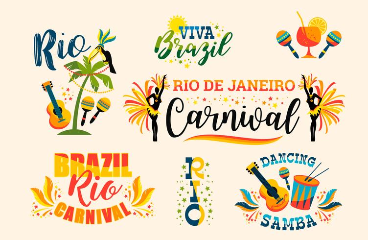 Carnaval brésilien. Grand ensemble d&#39;emblèmes de vecteur