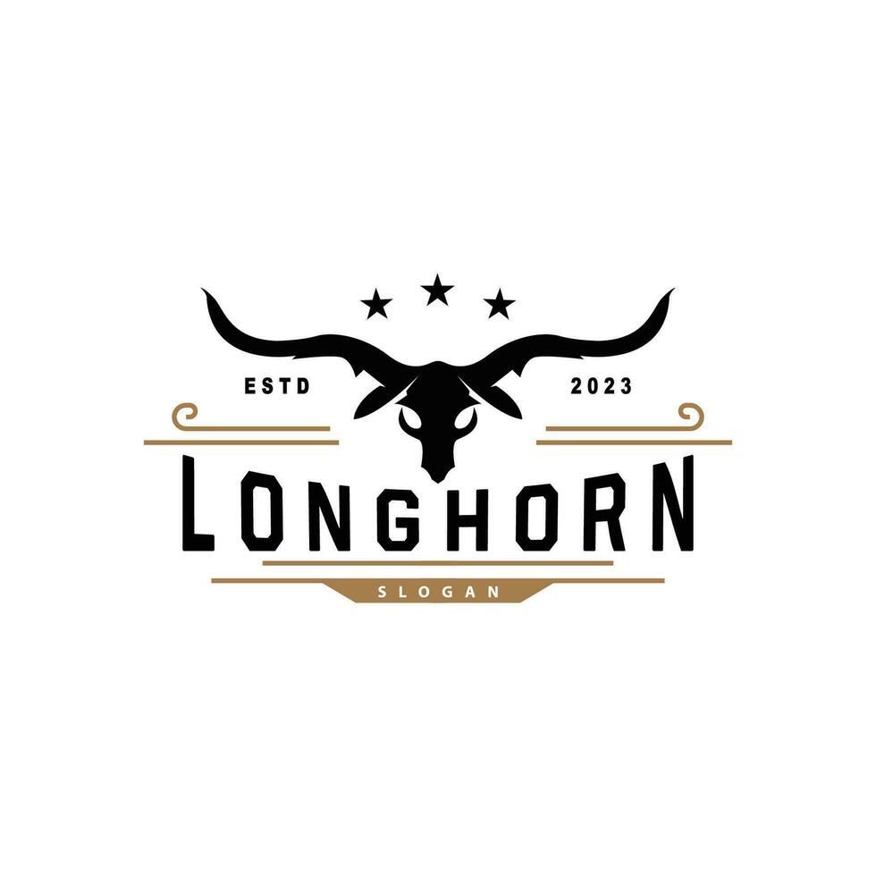 longhorn animal logo conception, ferme rétro ancien klaxon minimaliste Facile modèle illustration vecteur