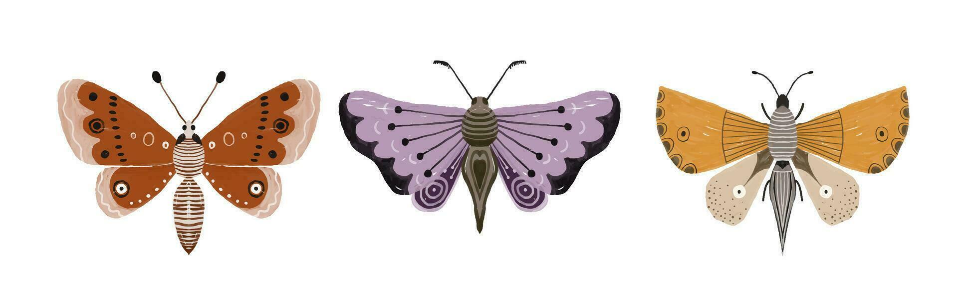 main peint illustration avec brillant papillon. insecte clipart. décoratif ailes. été et printemps illustration vecteur