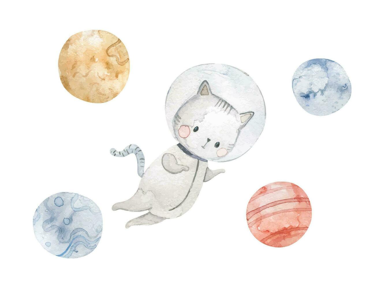 animal astronaute aventures dans espace. main tiré aquarelle espace illustration. rêveur aventureux amusement dessin animé pour les enfants cosmique exploration. aquarelle style illustration vecteur