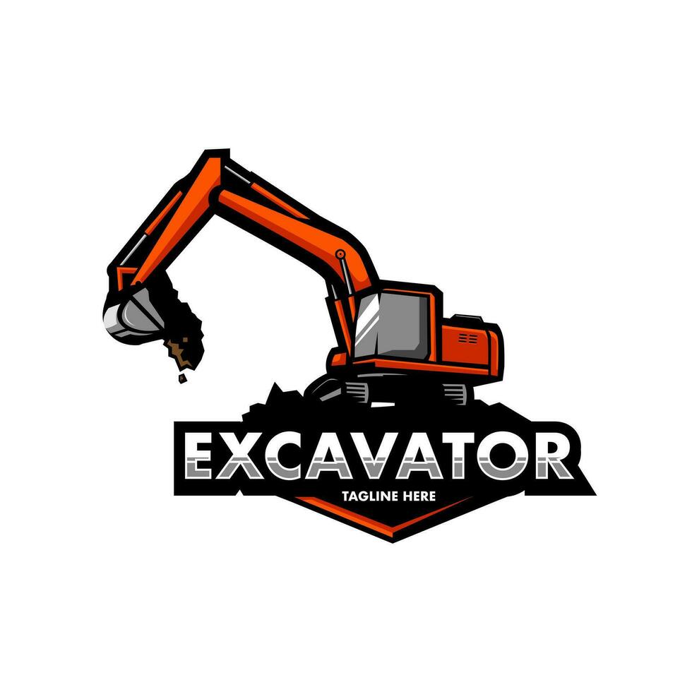 excavatrice logo conception illustration vecteur. pelles dragage le sol vecteur