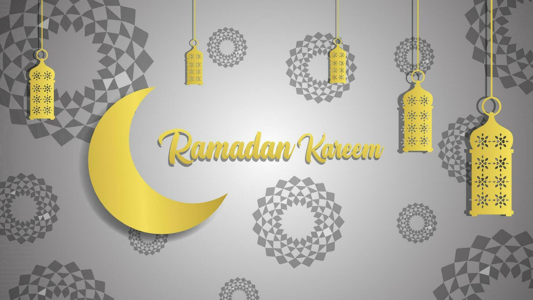 réaliste d'or Ramadan kareem bannière avec lune vecteur