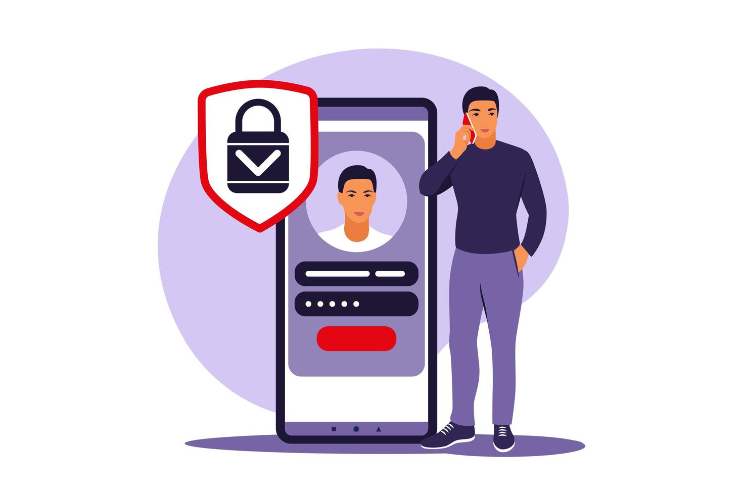 inscrivez-vous concept. jeune homme s'inscrivant ou se connectant à un compte en ligne sur l'application smartphone. login et mot de passe sécurisés. illustration vectorielle. plat. vecteur