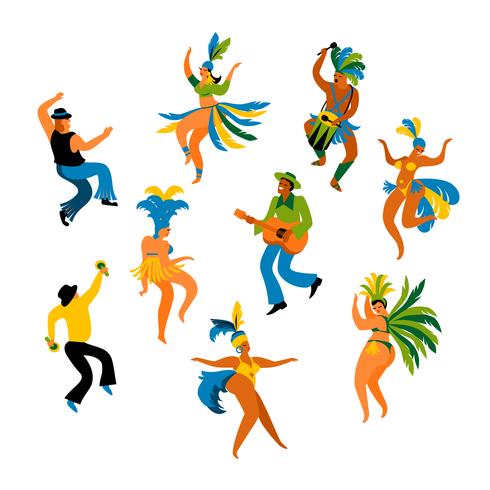 Illustration d&#39;hommes et de femmes drôles dansant en costumes lumineux vecteur